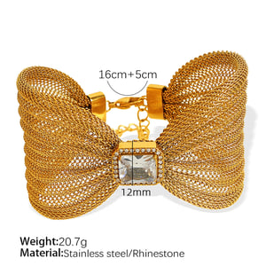 1 Piece Classic Series Retro Bow Knot Stainless Steel  Gold Color Zircon Women's Bangles h5 